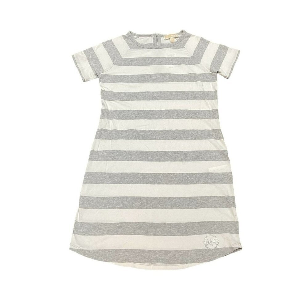 Michael Kors Dress XS Striped Crew Neck T-Shirt Gray White Logo Y2K NWT